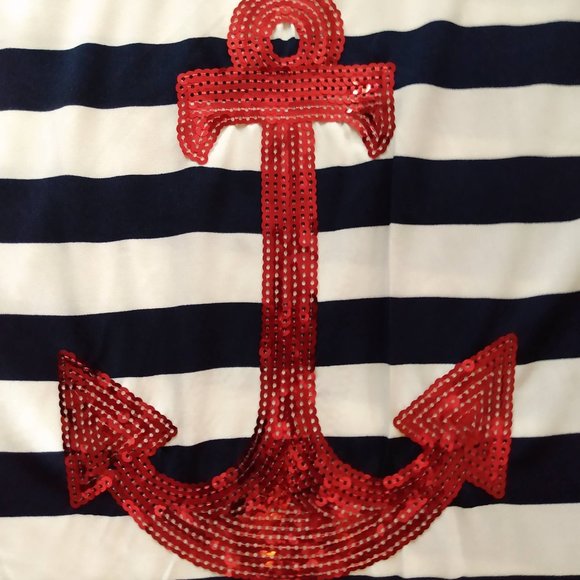 Vogue Fashion Stretchy Sequin Nautical Anchor Striped Maxi Dress Large USA - Picture 3 of 10